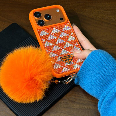European and American iPhone 17 Pro Max phone case diamond case orange luxury series