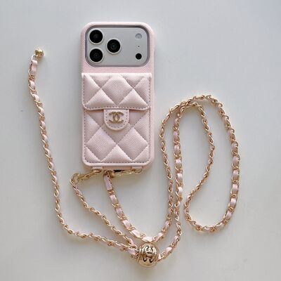 New European and American Style iPhone 17 Pro Max Phone Case with Card Slot, Crossbody Small Gold Ball 16Pao Protective Coveravec emplacement pour carte, bandoulière, petit ballon doré, étui de protec